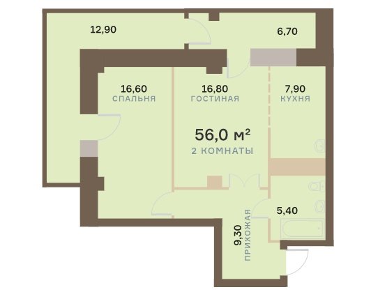3 этаж 2-комнатн. 56 кв.м.