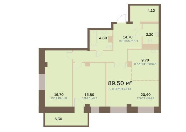 5 этаж 3-комнатн. 89.5 кв.м.